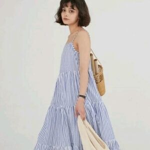 Maison 123 Maxi Dress Stripe Tiered Blue